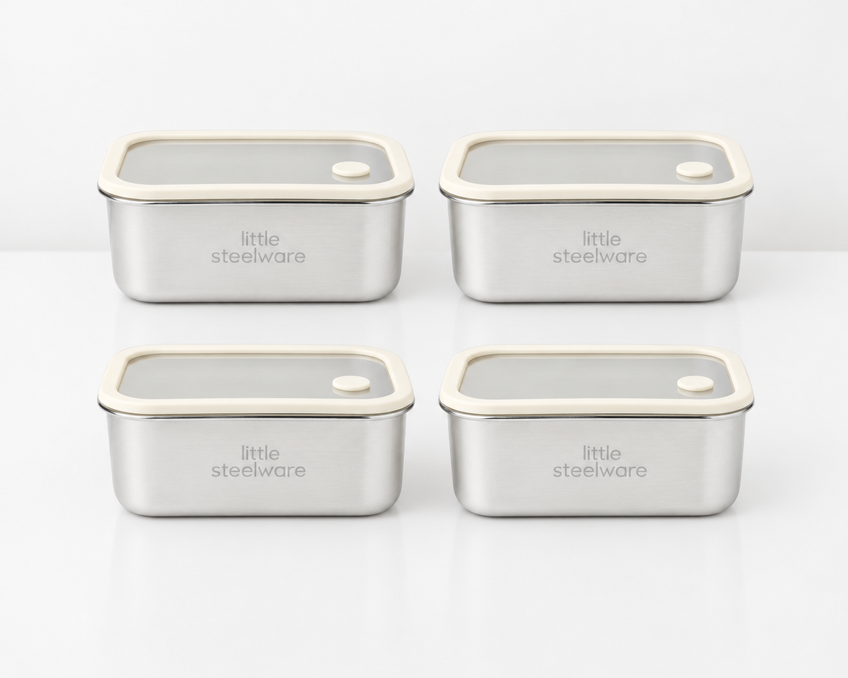Microwavable Stainless Steel Food Container - Glass Lid 1L