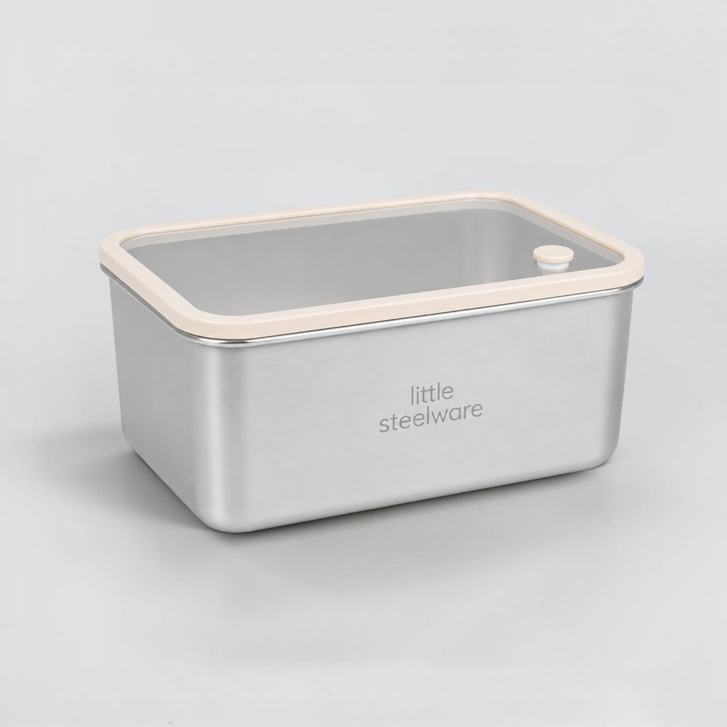 Microwavable Stainless Steel Container – Glass Lid 1.8L
